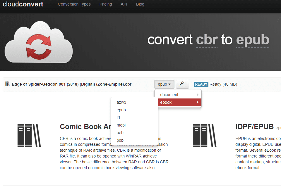 Convert pdf to cbr cbz